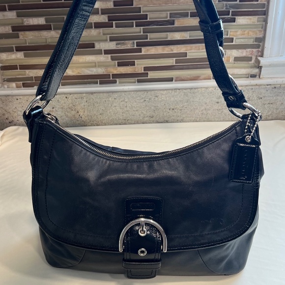 Coach Soho F19580 Medium Black Leather Flap Duffle Shoulder Bag - Picture 1 of 10